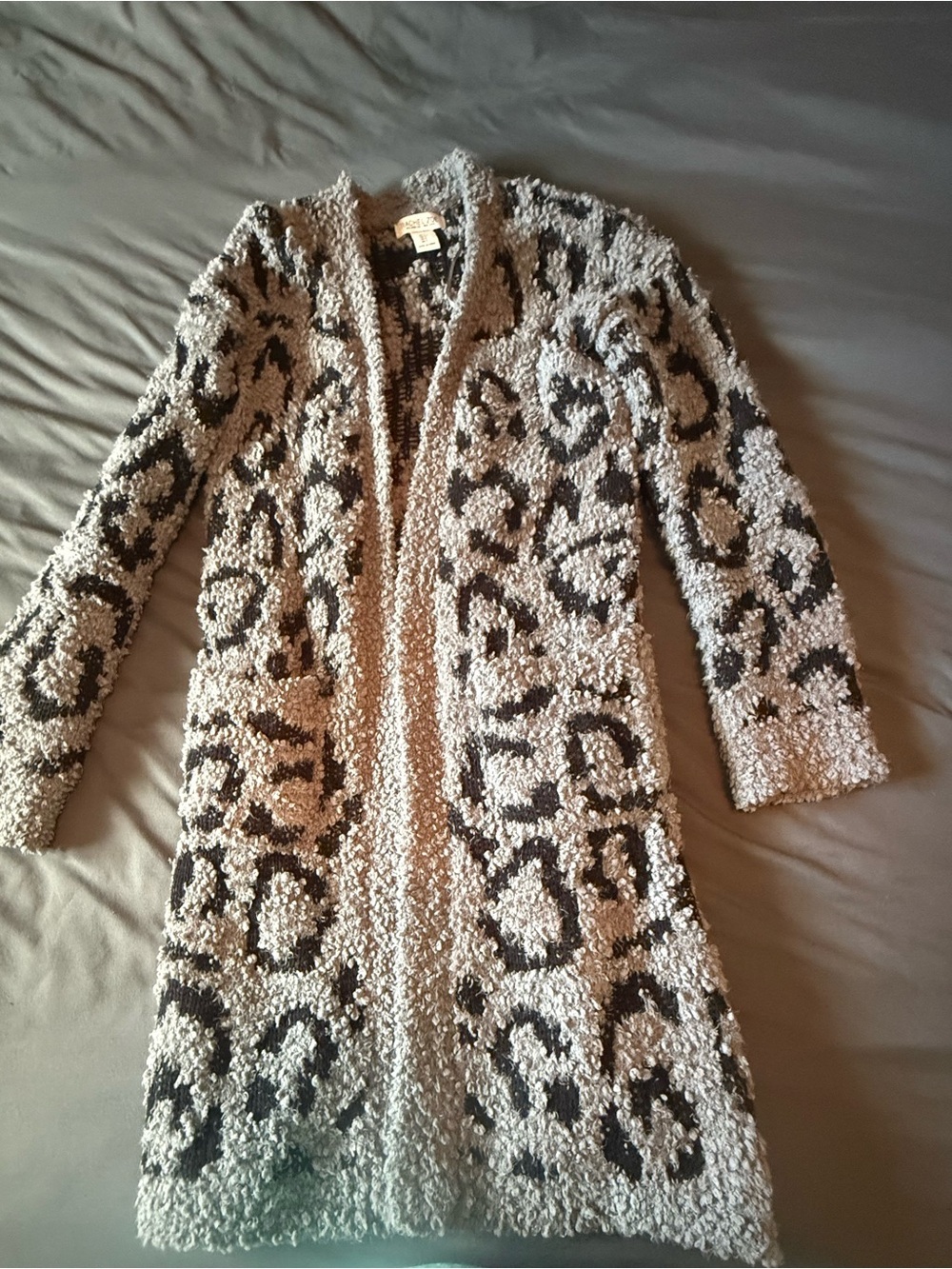 Rachel Zoe Cream and Black Leopard Popcorn Knit Cardigan